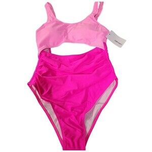 VIMPUNEC Tummy Control, One Piece, Cut Out Swimwear Color block Pink Size Medium